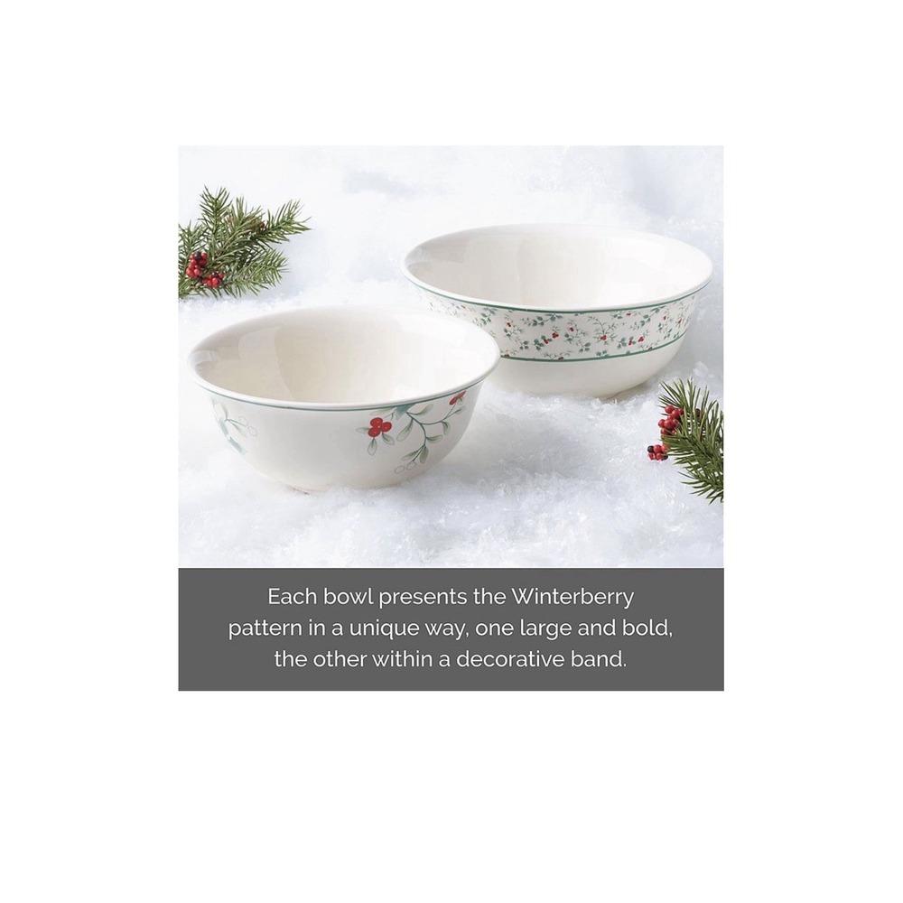 Pfaltzgraff Winterberry Holiday Set of 2 Nesting Serving Bowls‎ Stoneware NEW